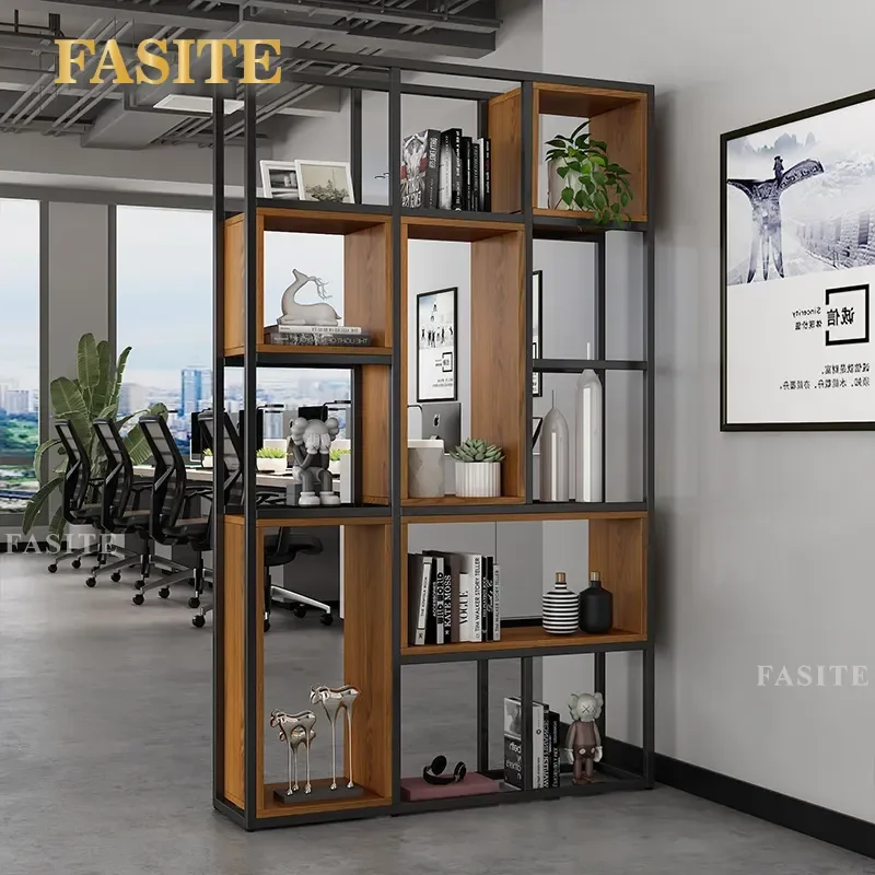 For Office Wrought Iron Screen Partition Shelf Industrial Style Floor Bookshelf Hall Entrance Flower Stand Image Wall Storage