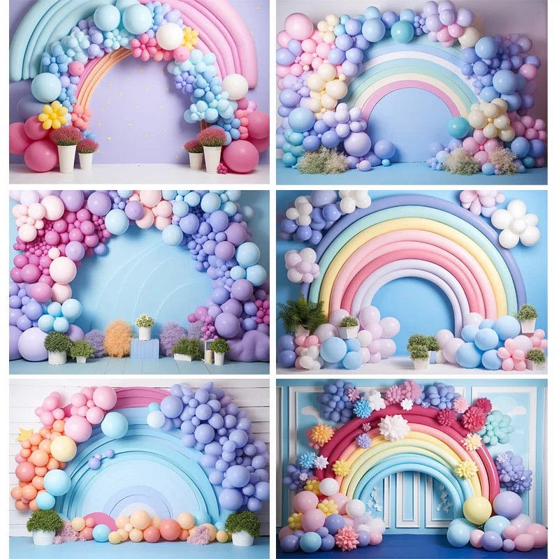 

Rainbow Balloon Arch Photography Backdrops Props Newborn Birthday Party Decoration Adorable Pastel Photo Studio Background CA-02