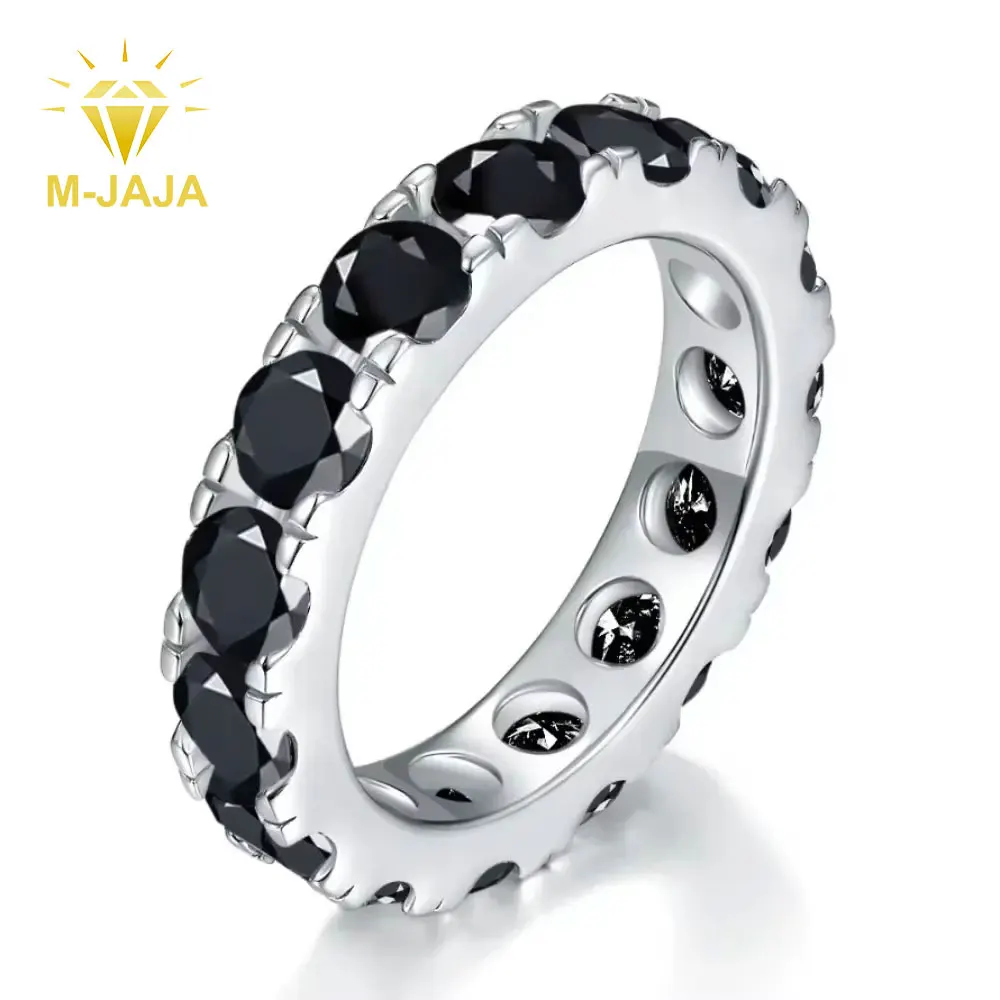 

M-JAJA Eternity Black Moissanite Wedding Band for Women/Man Gold Plated 925 Sterling Silver 4mm Diamond Ring Trendy Fine Jewelry