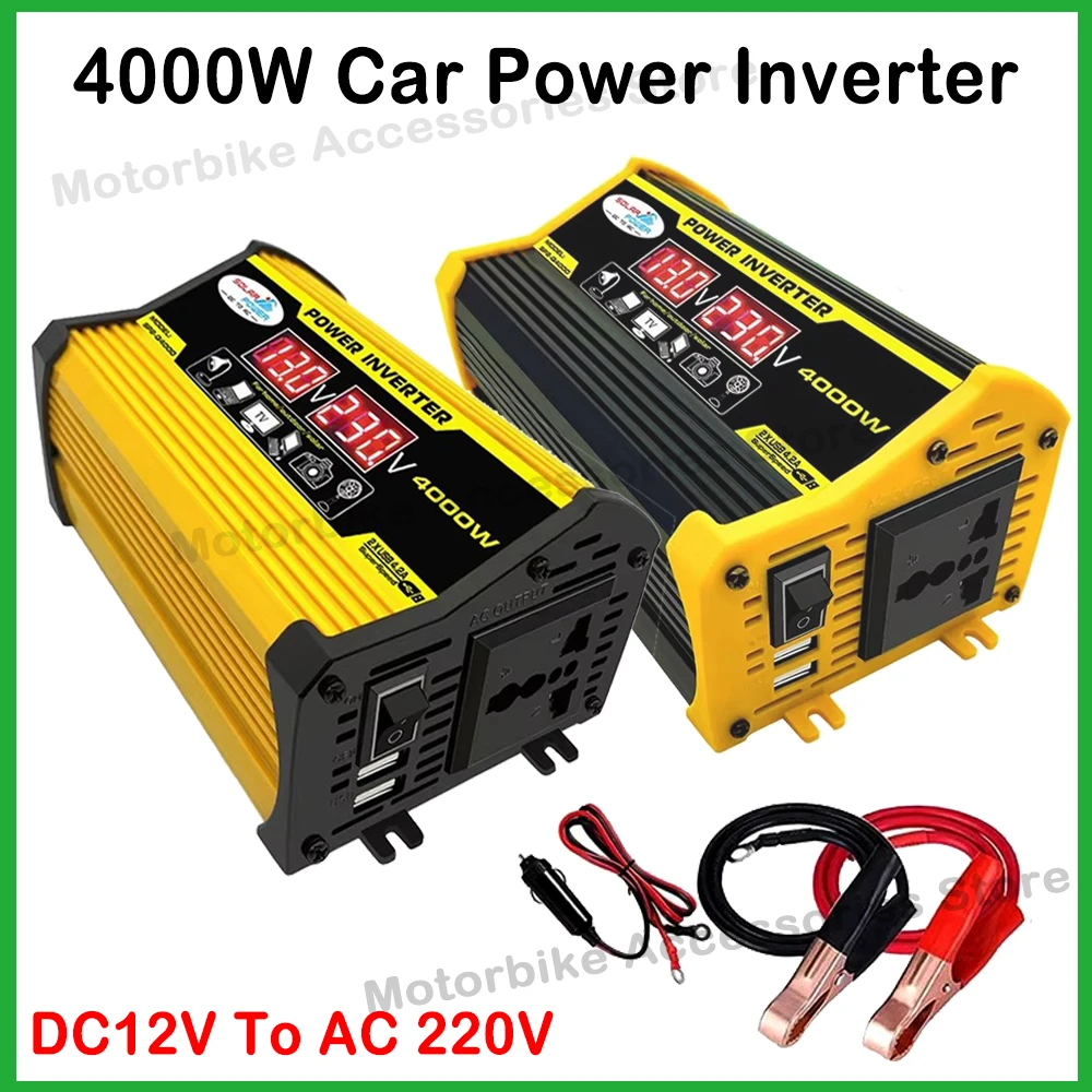 Car Inverter DC12V To AC 220V Portable Power Converter 4000W Modified Sine Wave Transformer For Auto Home Outdoor Solar Dual USB