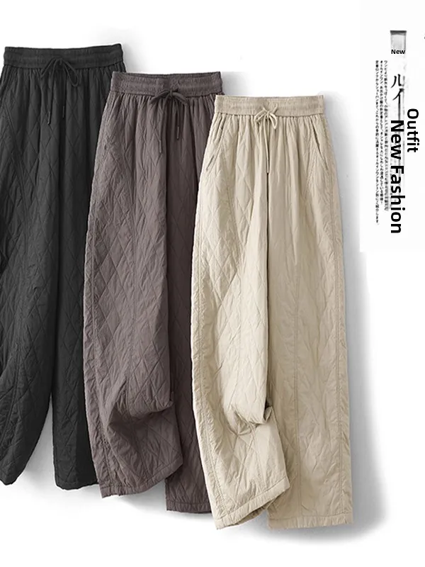 

Sli Wide Leg Cotton Pants for Women Thin Winter Outerwear High Waist Casual Loose Fit Color Warmth Ladies Trousers