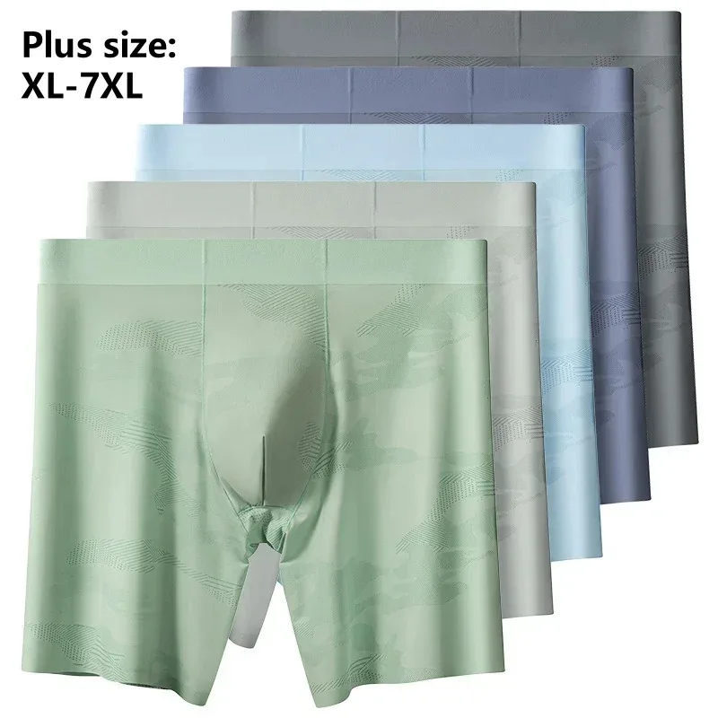 

Мужское нижнее белье, большие размеры 6XL, 7XL, бесшовные боксеры с рисунком, спортивные шорты из ледяного шелка, 120 кг, мужские трусы, трусики