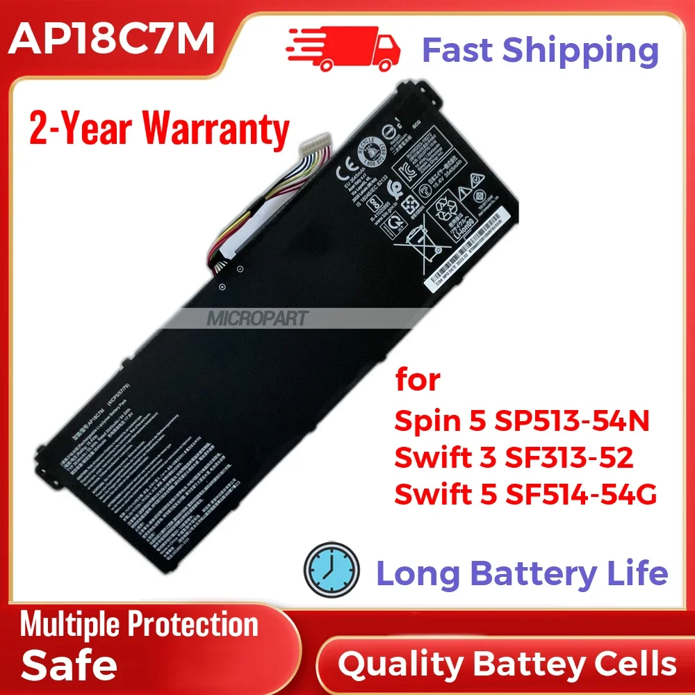 AP18C7M Laptop Battery Replacement for Acer Spin 5 SP513-54N Swift 3 SF313-52 Swift 5 SF514-54G 15.4V 55.9Wh Long Battery Life