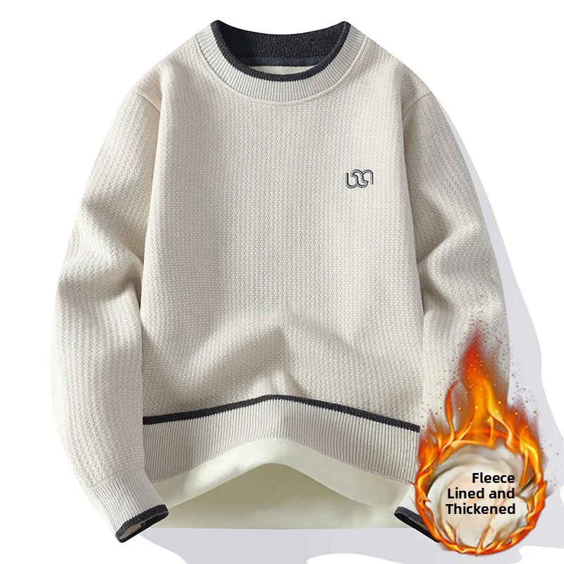 

Faux Two-Piece Thiened Fce round Ne Knitted Sweater Men's Stripe Base irt Warm Woolen Sweater Autumn Winter Men's Fa...