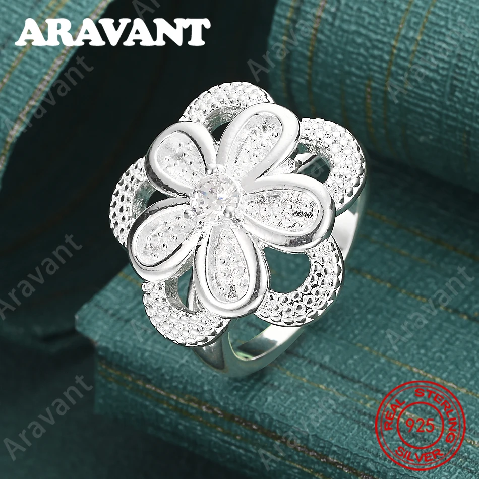 

925 Sterling Silver Double-Layer Flower Zirconia Ring - A Unique Gift For Women, Versatile For Events And Jewelry