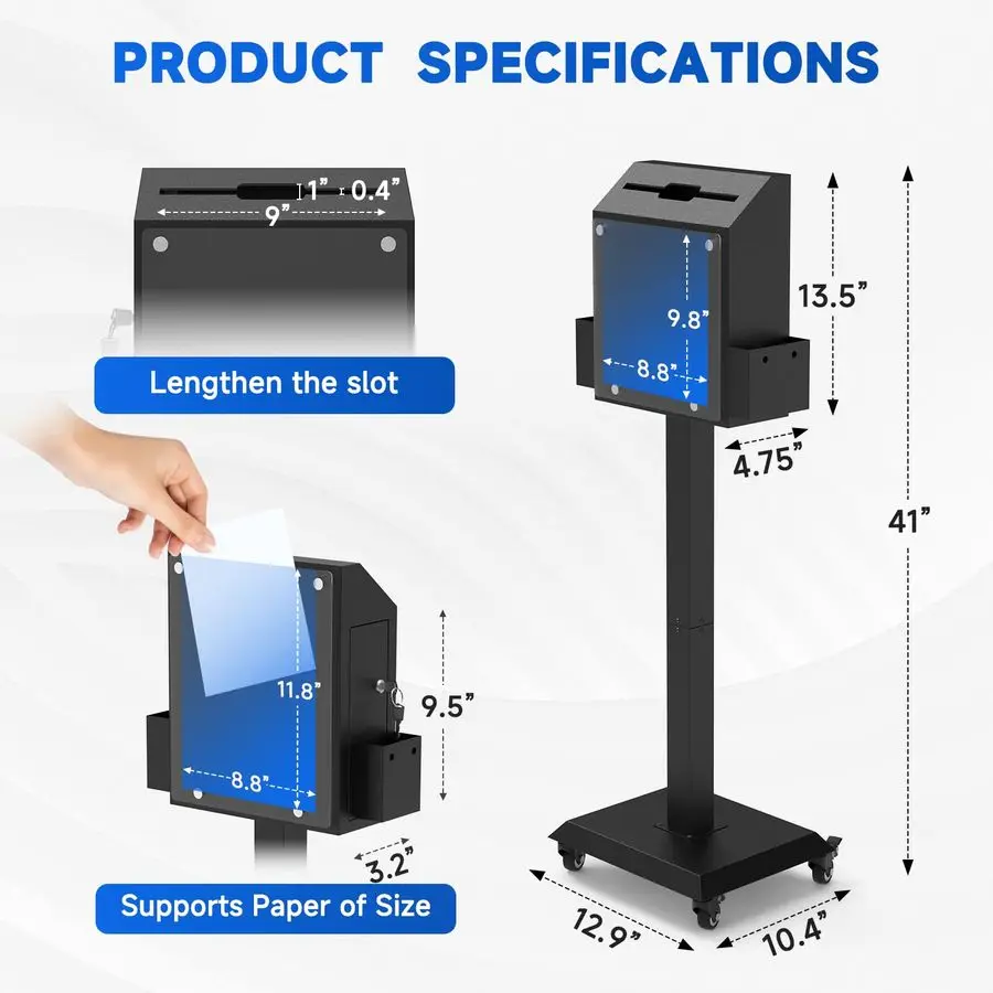 مجموعة صندوق الاقتراع مع عجلات صامتة آمنة ومتعددة الاستخدامات للمكتب والخيرية والمناسبات تتضمن قفلًا وسلوًا كبيرًا #3