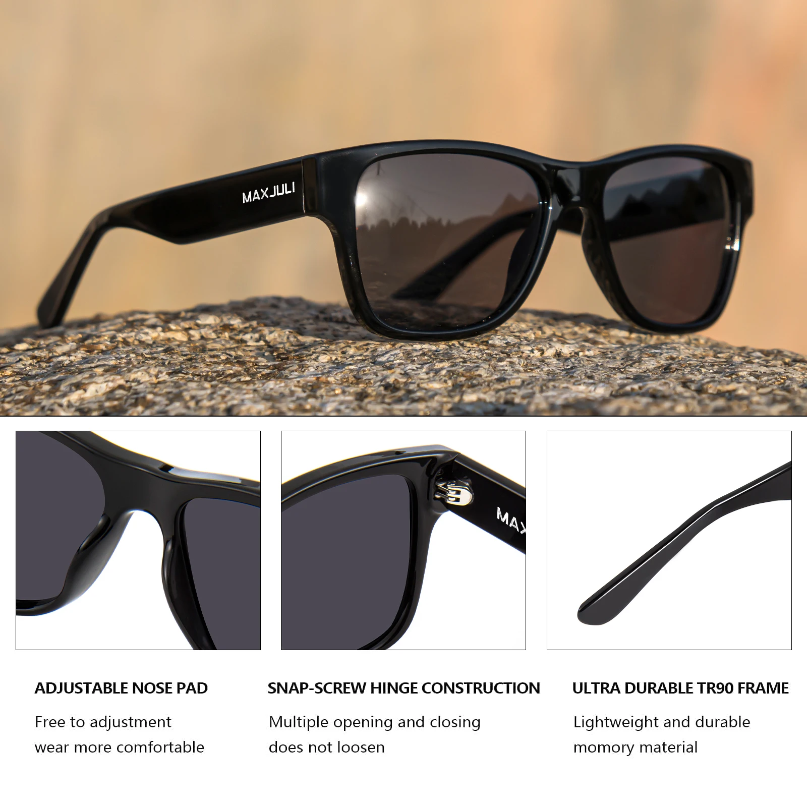 MAXJULI Retro Oversized Square Polarized Sunglasses for Women Men 8819