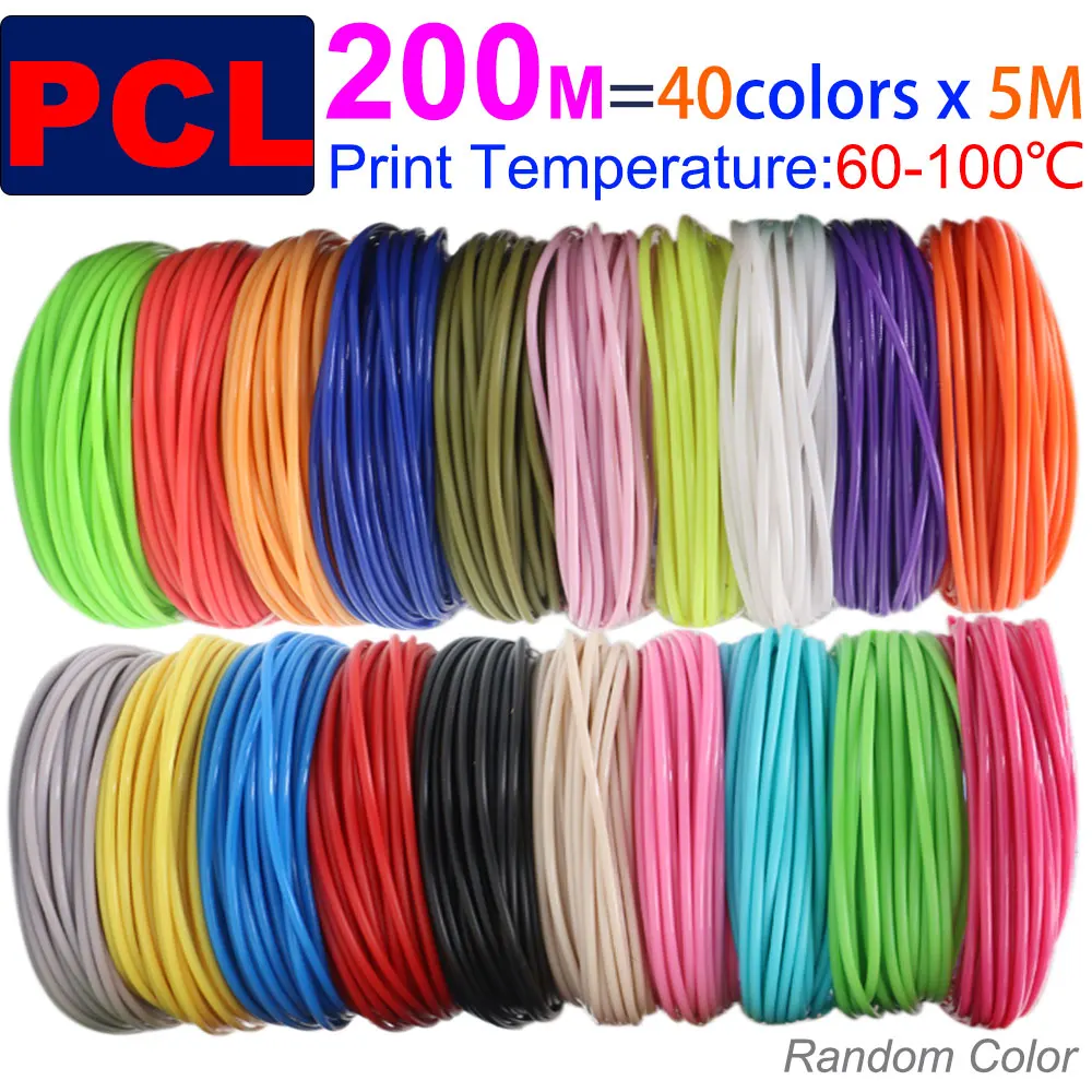 Diameter 1.75mm Color PCL Filament Suitable for Low Temperature 3D Printing Pen 50/100/150/200 Meters Smoke-Free Bright Colors