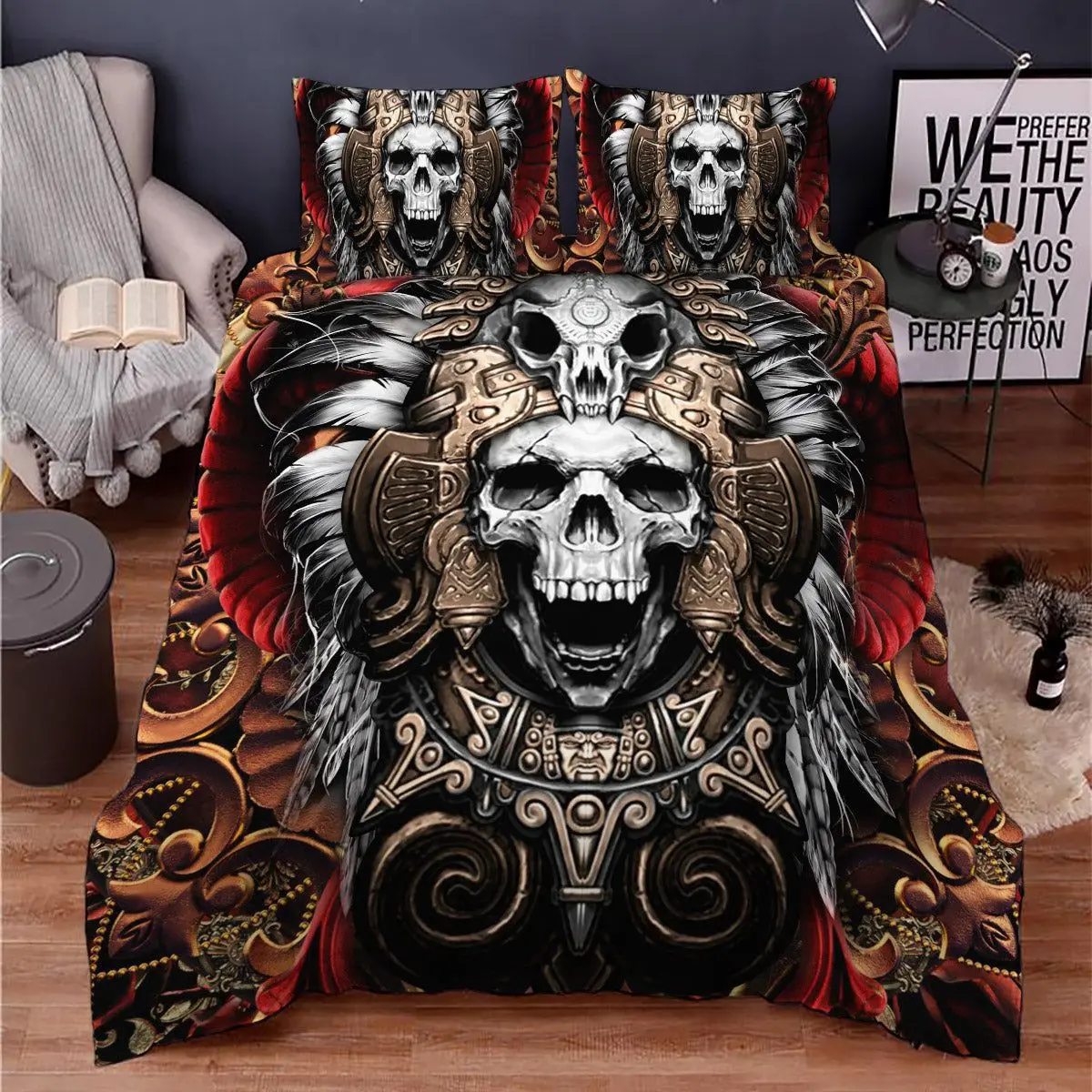 Schedel Chevalier Dekbedovertrek Set Kingsize Horror Skelet Beddengoed Set Dag Van De Dood Trooster Cover 2/3 Stuks voor Jongens Mannen Geschenken