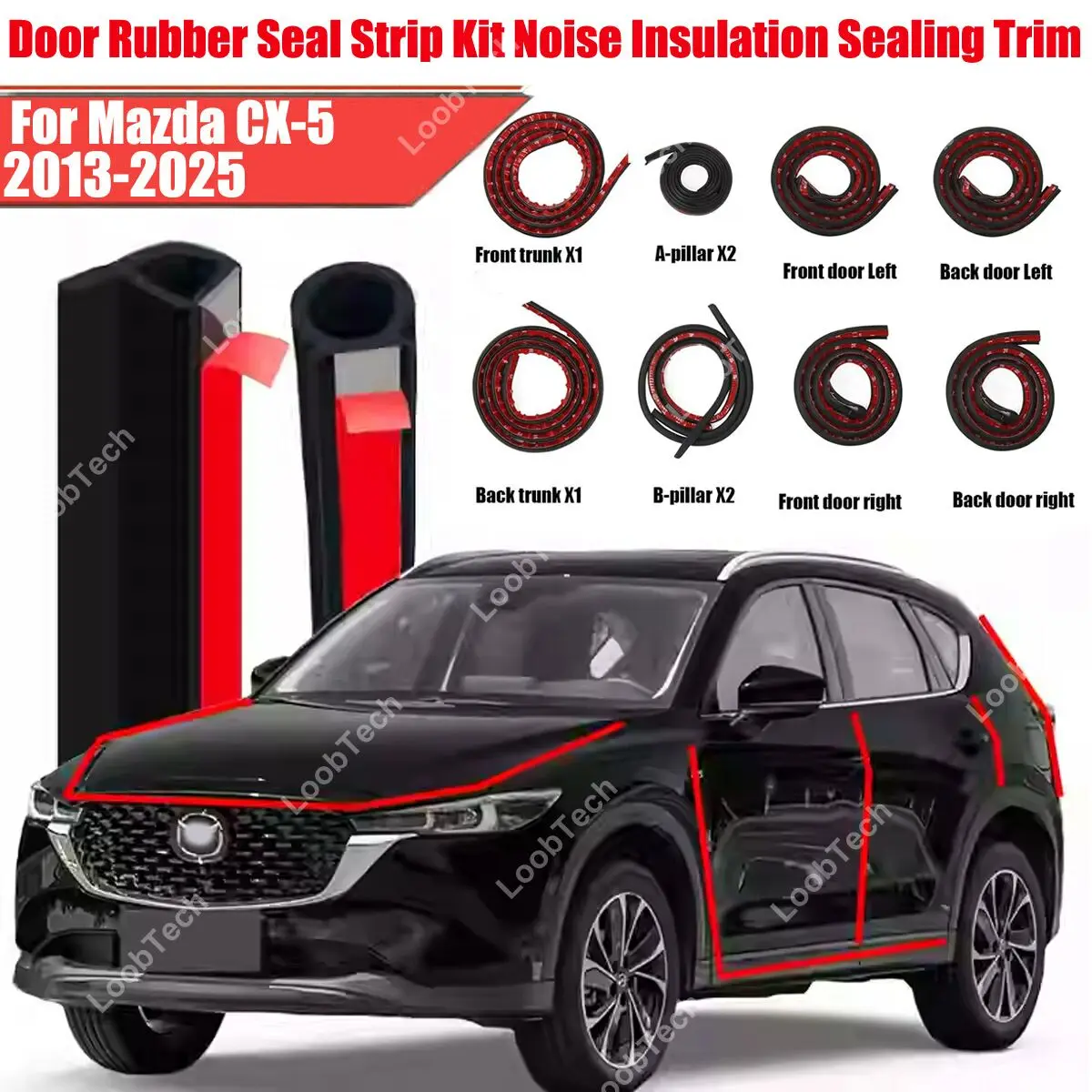 

Door Seal Strip Kit Rubber Weather Draft Wind Noise Reduction For Mazda CX-5 Self Adhesive Door Engine Cover Soundproof Strip