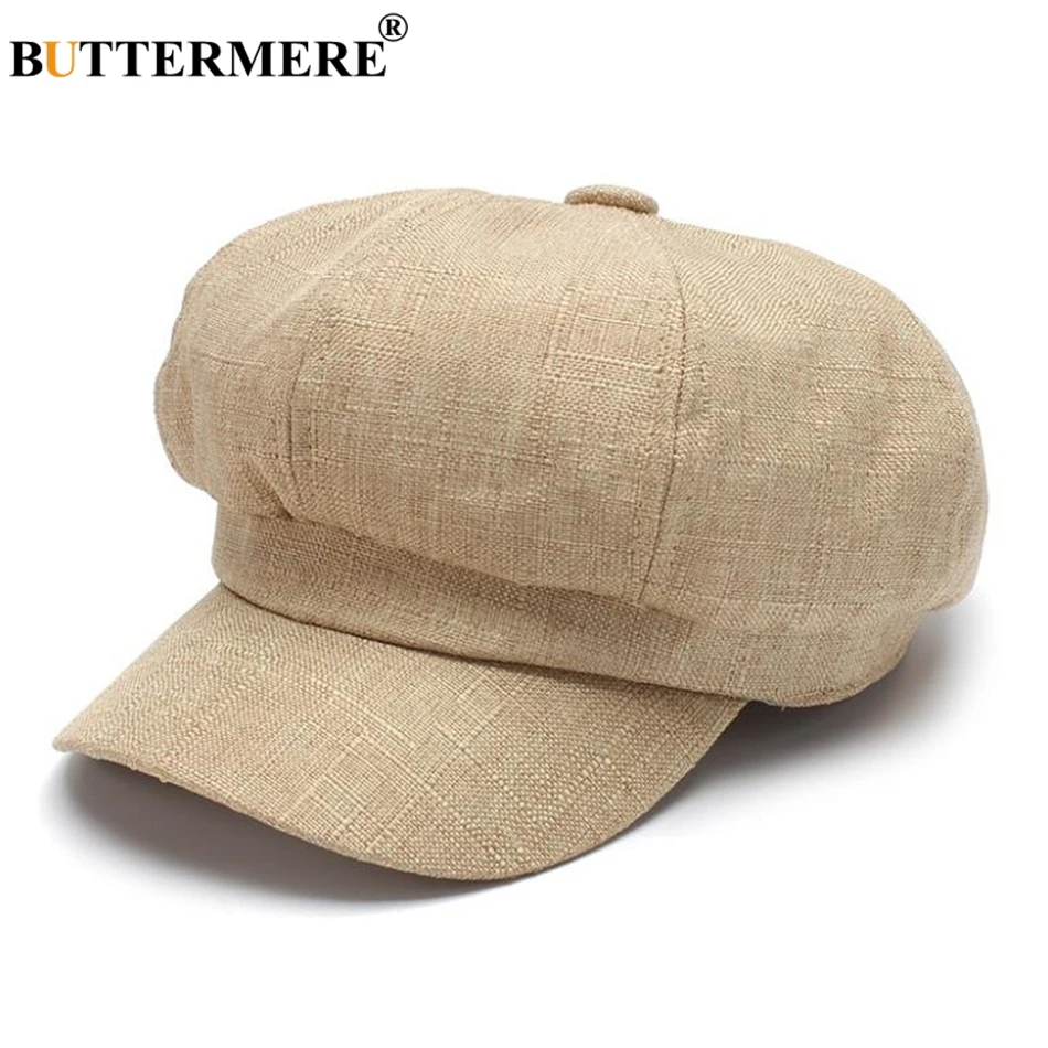 BUTTERMERE Linen Newsboy Cap Women White French Painter Hat Ladies Spring Summer Beret Female New Octagonal Cap Baker Boy Hat