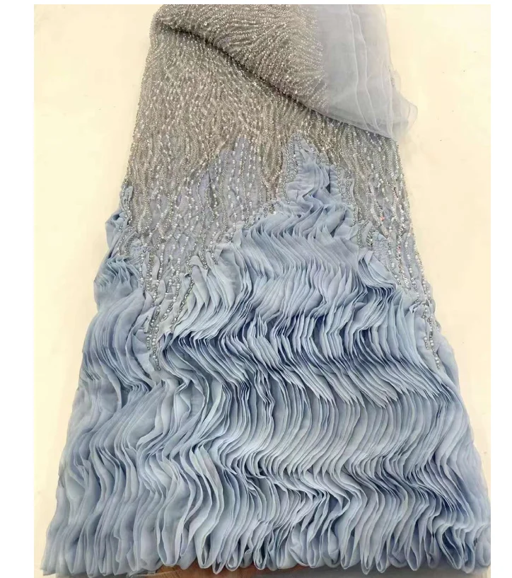 2024 High Quality African Lace Fabric Sequins Mesh Luxury Heavy bead Embroidered Tulle Fabric for Sewing Dresses