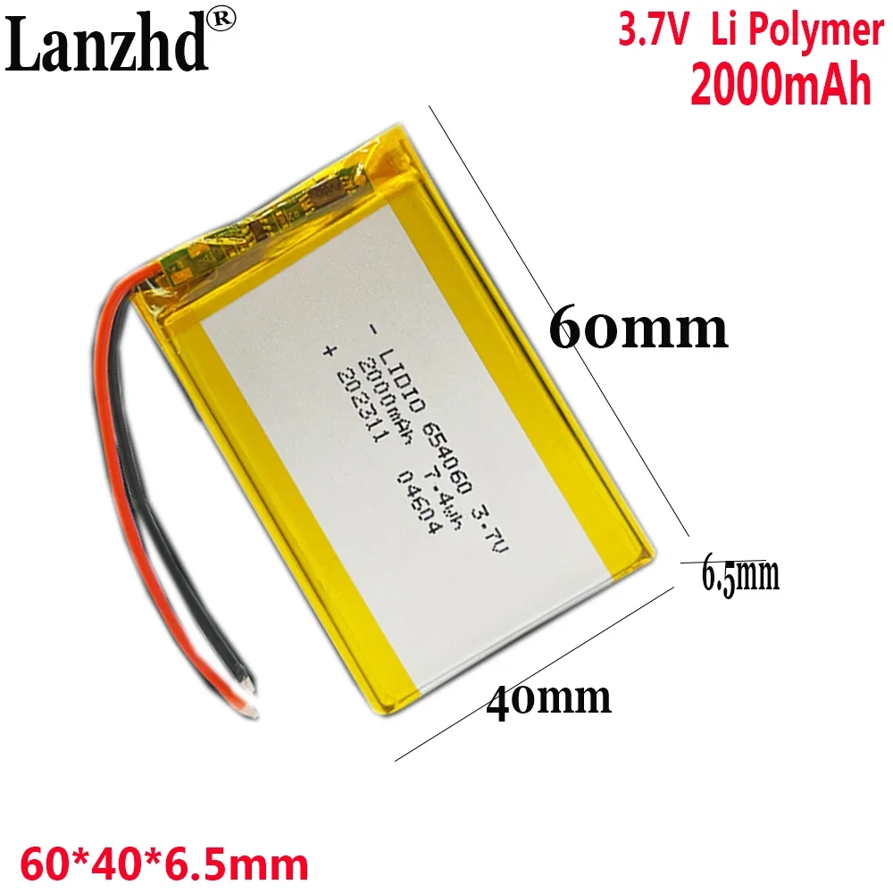 3.7V Polymer Battery 2000mah For audio lighting electric toy power bank Tablet PC PAD PDA Laptop speaker recorder 654060