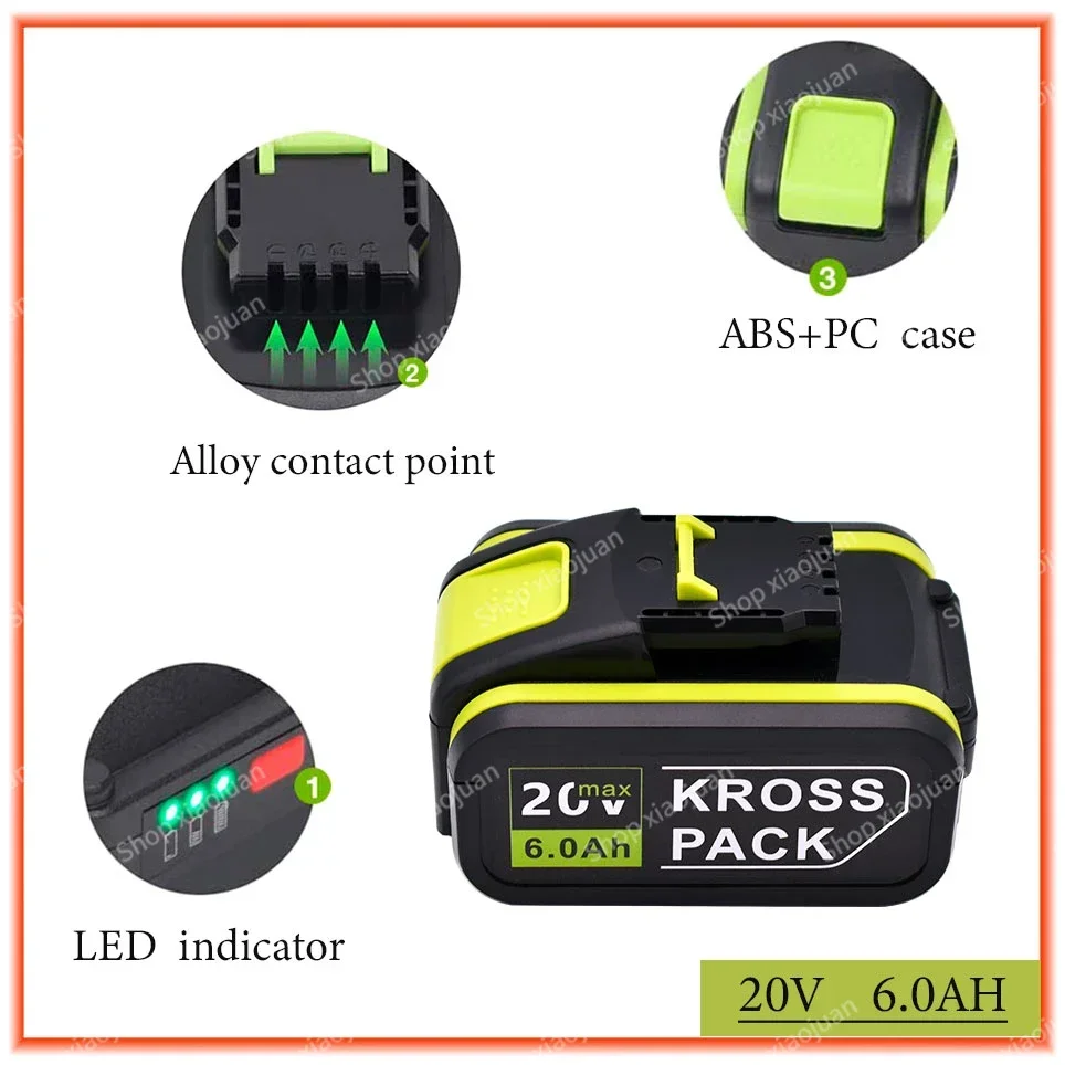 6000 mAh battery for Worx WA3553 20V wireless power tool battery WA3572WA3553WX390WA3551WX176WX178 backup battery