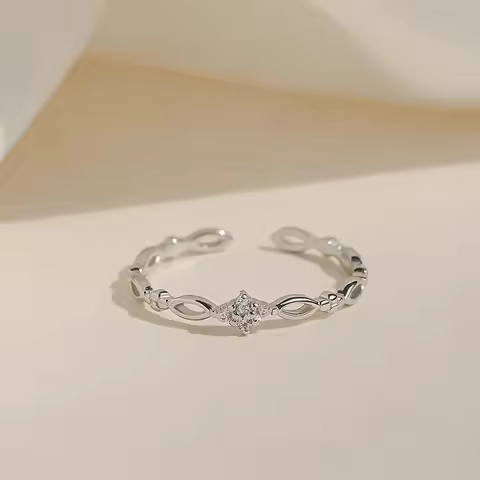 925 Sterling Silver Geometric Four Leaf Clover Zircon Adjustable Opening Ring for Women Fine Jewelry Minimalist Accessories