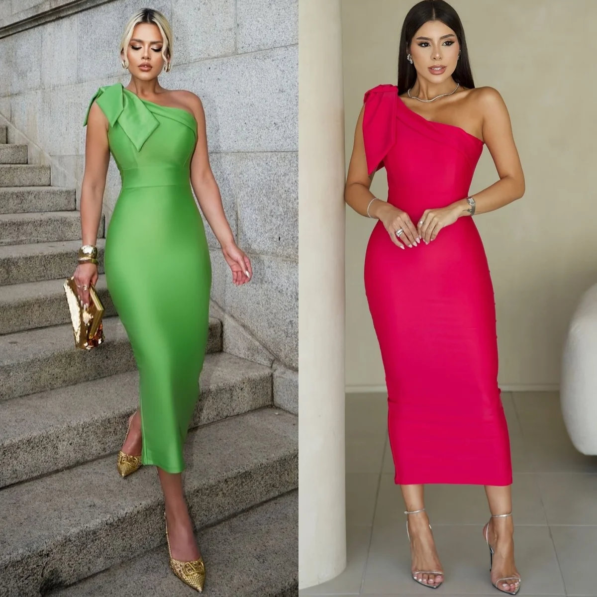 

Intricate Jersey Pleat Flower Sheath One-shoulder Midi Dresses Homecoming Dresses Classic Exquisite Modern Style Pastrol