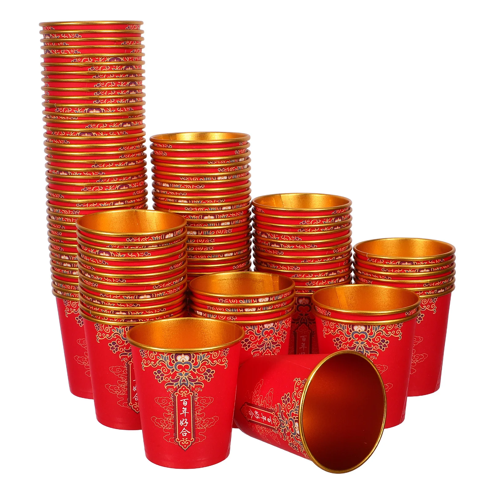 

100Pcs Chinese Wedding Cups Red Paper Coffee Mugs for Tea Party Decoration Chinese Tea Cup Paper Coffee Cups for Wedding