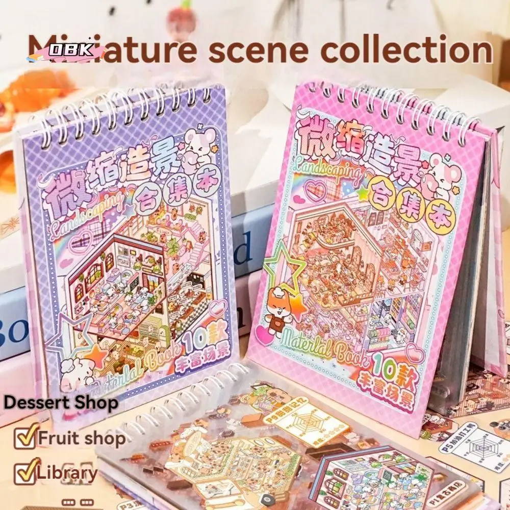 

10 in 1 Landscape Sticker Book Cartoon Cute Cabin Scene Pocket Sticker DIY Free Combination 3D Stickers Scene Set Card Lover