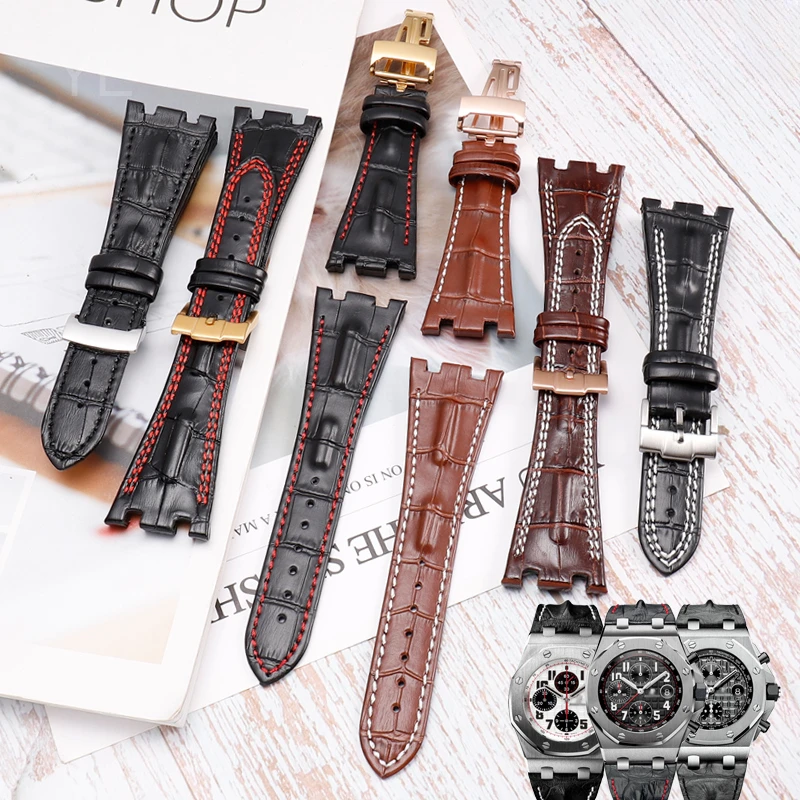 Waterproof Cow Leather Watchbands for Audemars & Piguet Royal Oak 15710  26471 26474  28mm  with Folding Buckle Watch Strap