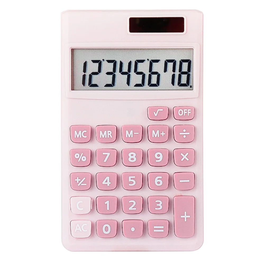 

Mini Calculator Electronic Solar Powered Big Screen Simple Pink for Students School Office Desk Practical Gift