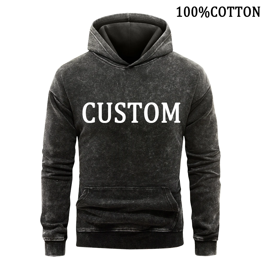 

Customizable Vintage Washed Hoodies DIY Sweatshirts 100% Cotton Retro Women's Tops Black Hip Hop Male Pullover Loose Hooded Y2K