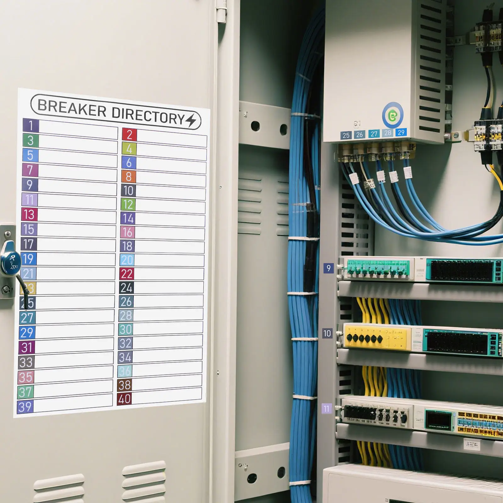 

2-Set Waterproof Load Center Labels PVC Self-Adhesive Electrical Panel Number Stickers for Matching and Professional