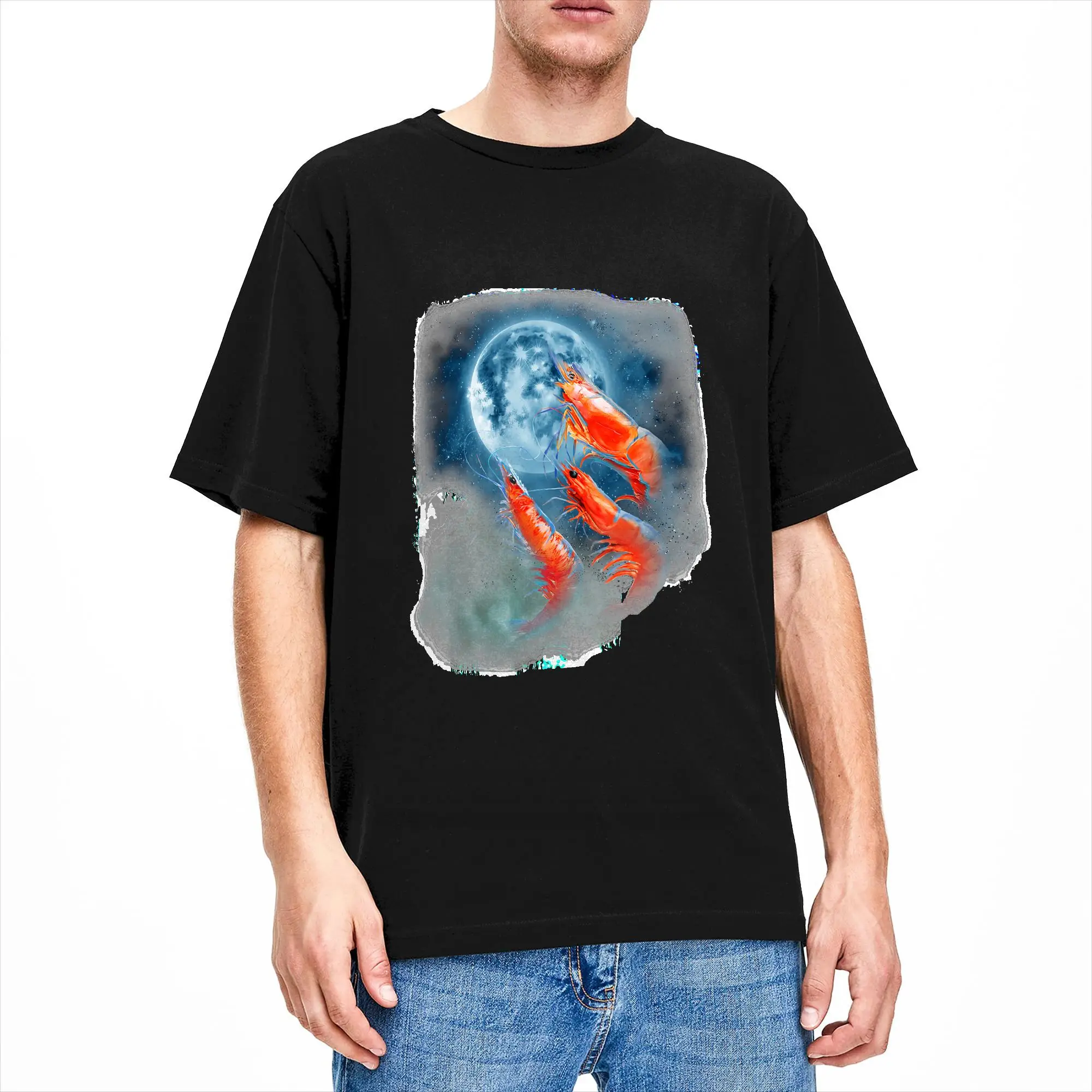 Funny Prawn T-Shirt Men Shrimp Howling at The Moon Street Style T-Shirts Summer Crew Neck Trendy Cool Tee Shirt Oversized Tops