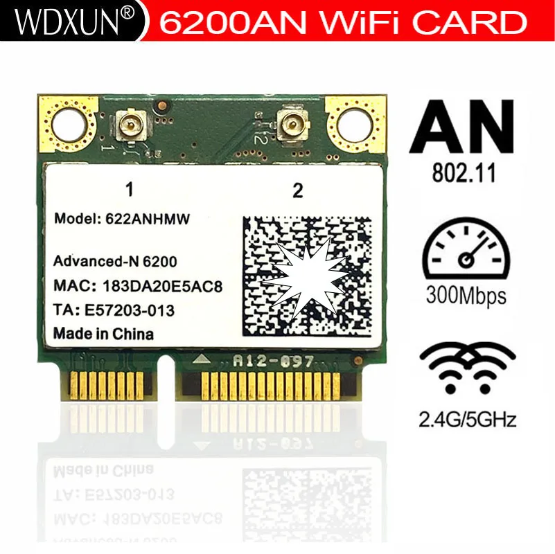 Centrino Advanced-N 6200 622ANHMW 6200AGN half Mini PCI-E 300Mbps dual band 2.4G/5GHZ WIFI Wireless card
