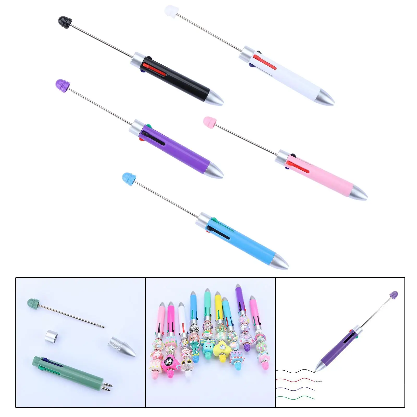 Beadable Pens Multicolor Bead Ballpoint Pen for Journaling Taking Notes Draw