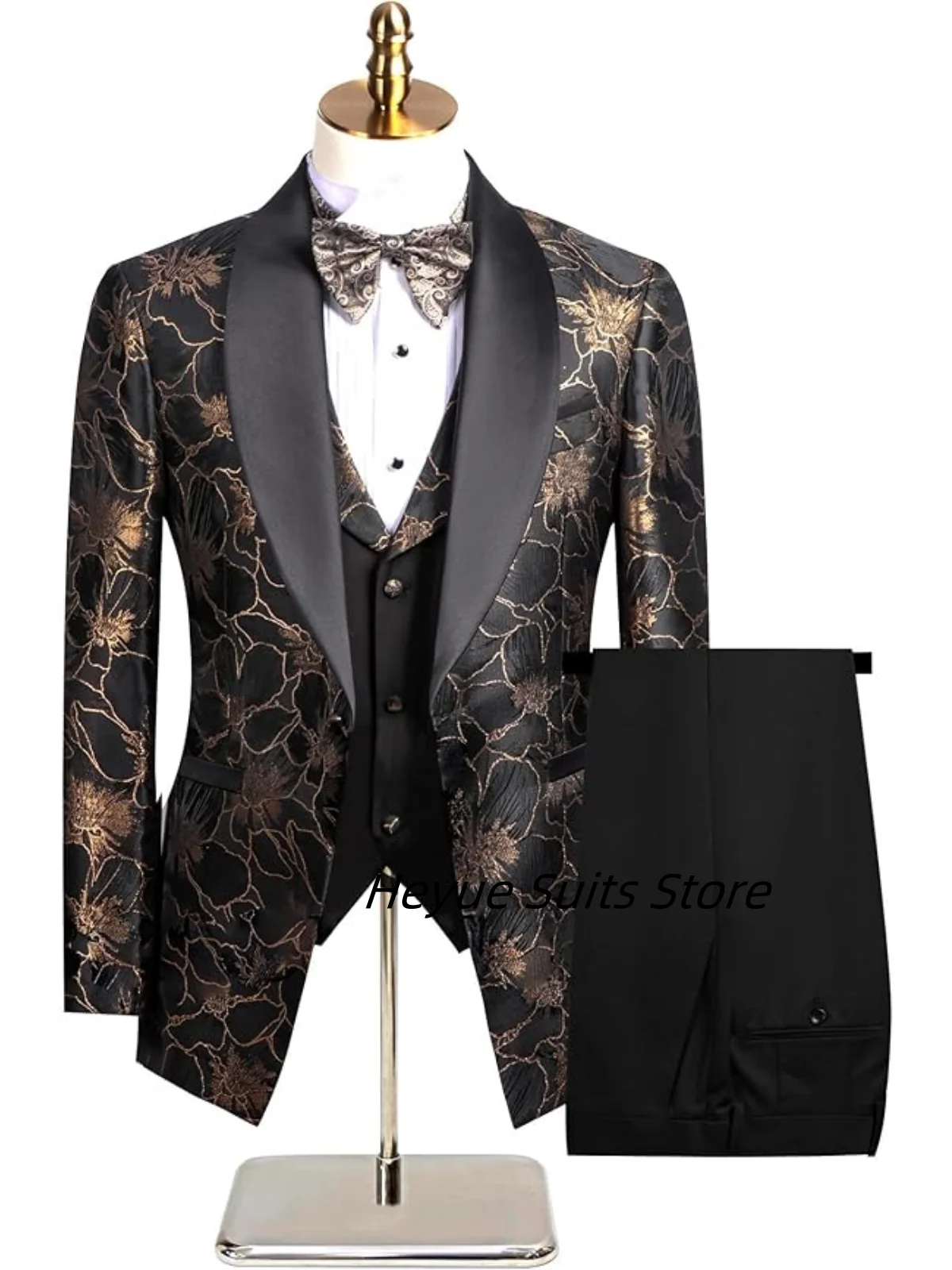 Elegant Men Suits Printing Slim Fit Customized Groom Party Tuxedos 3 Pieces Sets  Buisness Male Blazers Fashion Costumes Homme
