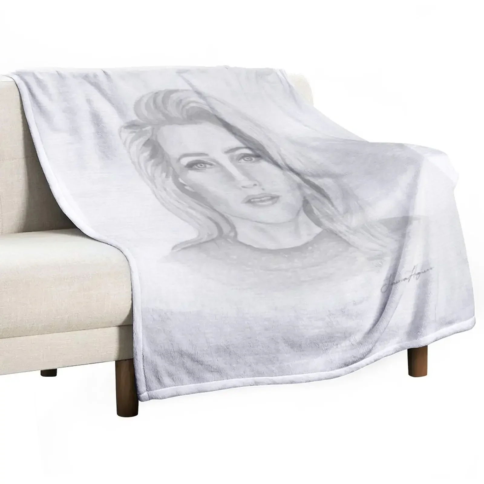 Gillian Anderson Watercolour Painting Pencil Portrait Throw Blanket Custom Bed linens Sofa Throw Blankets