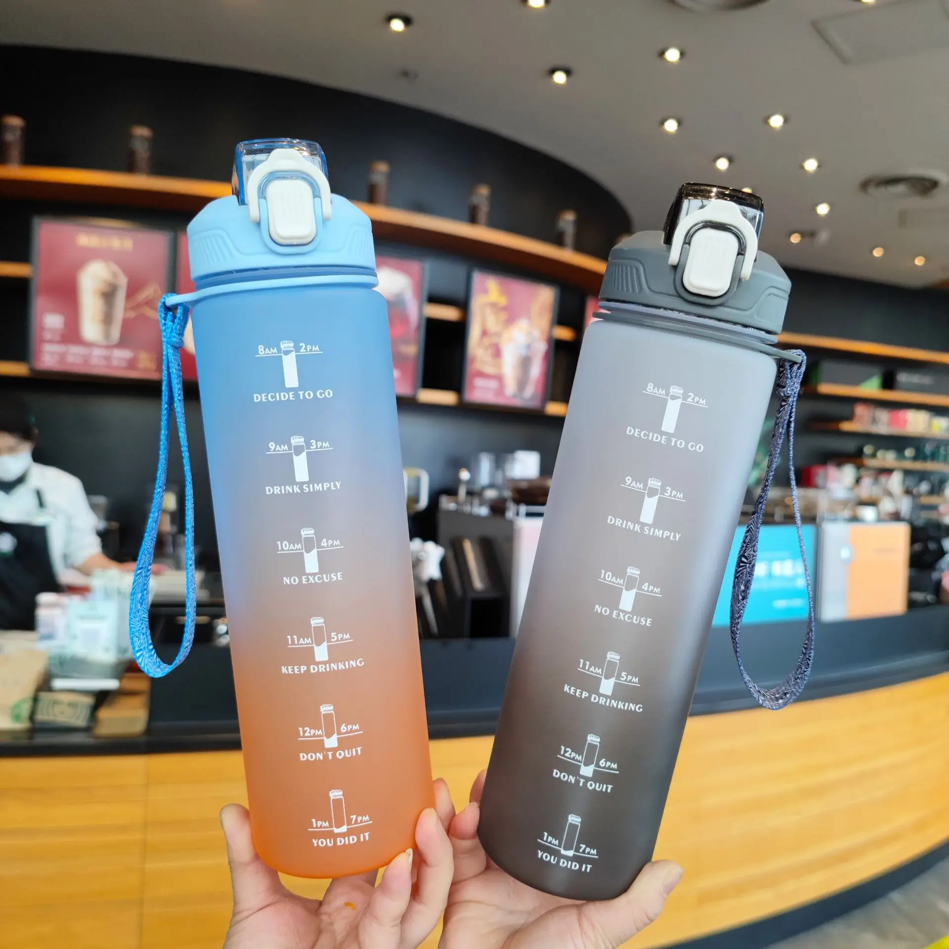 

Men's And women's Fitness Gradient Color Plastic Duckbill Type Straw Sports Water Bottle Carry Rope Water Cup Free Shipping