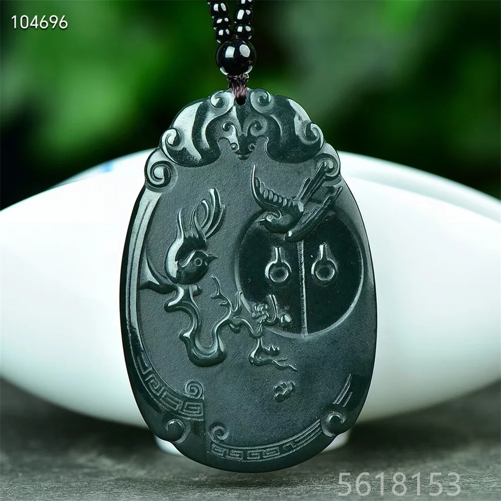 Double sided Hetian Green Jade fu Safe and Successful Square Pendant and Necklace