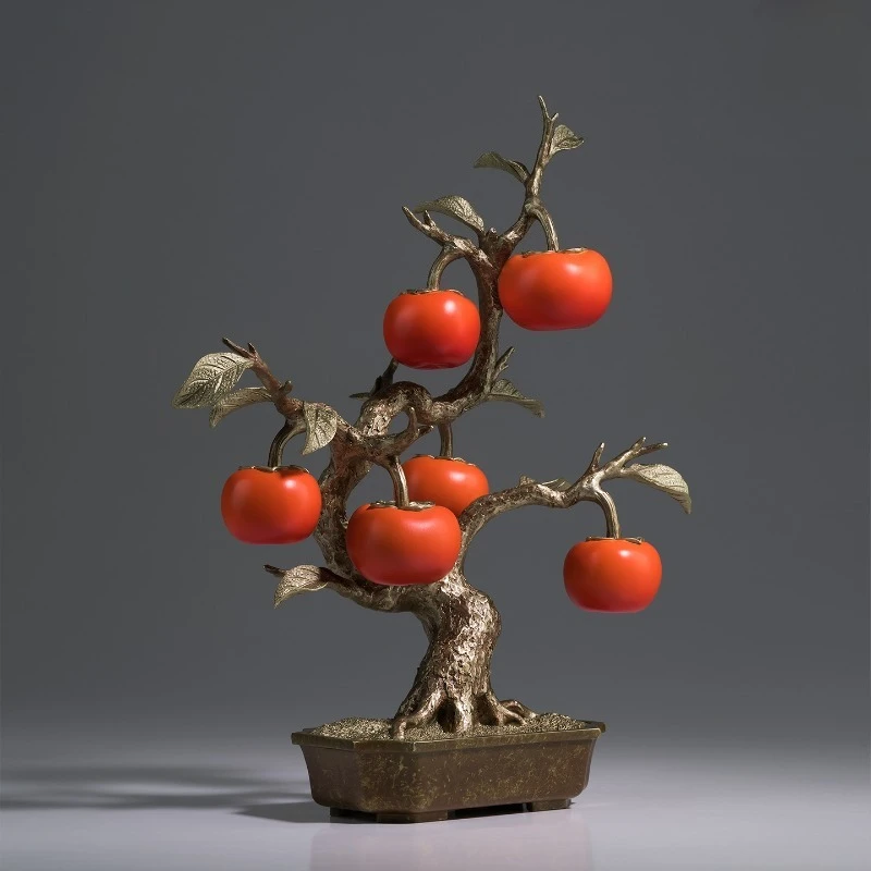 Copper Persimmon Ornament Six Great Prosperity Home Decor Gift for Housewarming Desk Decor