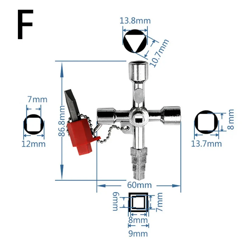 Alloy Universal Key Wrench, Triangle Cross Square Multi-Function Key for Elevator Electrical Cabinet - view 6