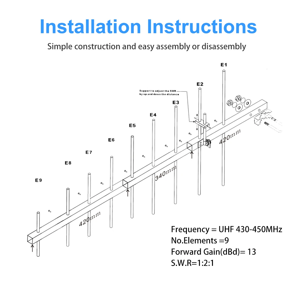 Imagem -02 - Nova Antena Yagi Yagi-ay09 Uhf 430450mhz So239 Conector Apto para Tyt Md380 Md398 Nota Px777 Rádio em Dois Sentidos 11dbi Alto Ganho Ant