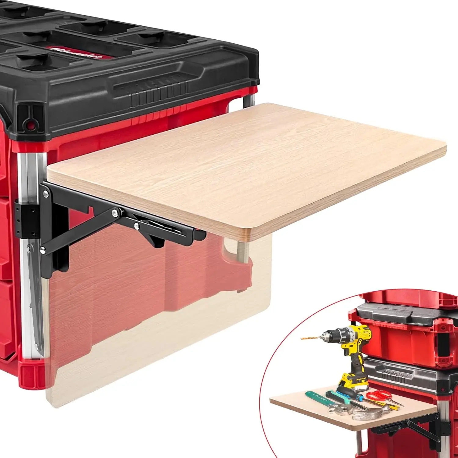 

Heavy Duty Foldable Work Table with Side Storage for Toolbox Systems, Durable and Portable