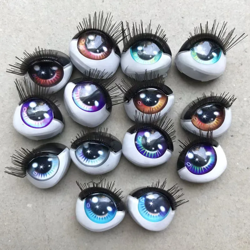 Rainbow Doll Eyes With Real Eyelashes Colorful Alive Sparkly Doll Eyes Original Doll Replacement Eyes Balls Quality Doll Parts