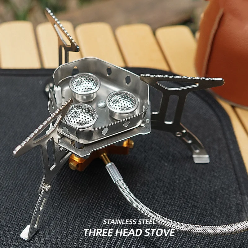 

Outdoor Portable Three Stove Picnic Mountaineering Windbreak Stove Head Camping Equipment Car Stoves