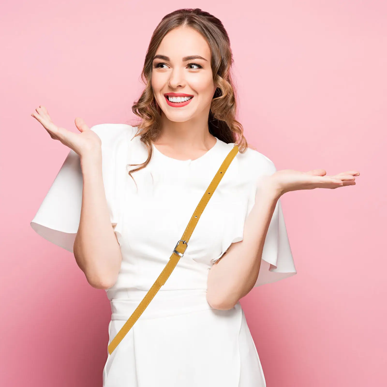 PU Synthetic Adjustable Bag Strap Shoulder Replacement Handbag Strap Crossbody Yellow DIY for Women Ladies Pouch