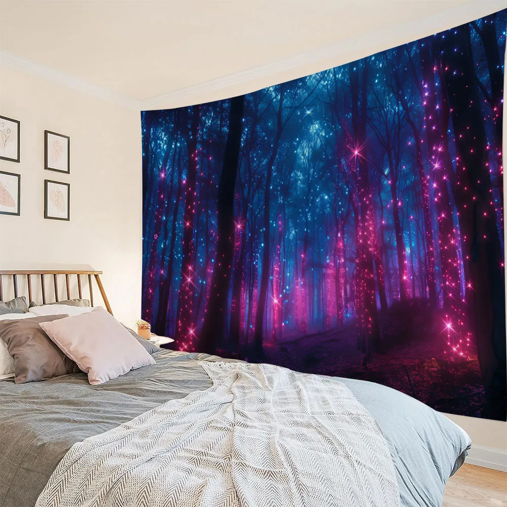 Magic glowing forest tapestry psychedelic forest living room sofa background wall room fashionable decoration embellishment