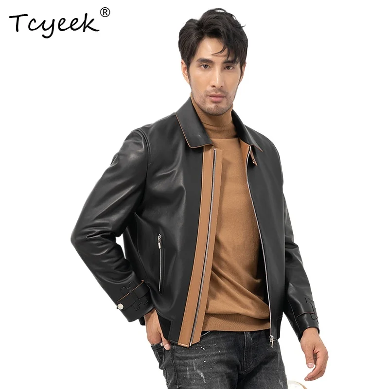 

Tcyeek Real Sheepskin Spring Autumn High End Trendy Lapel Black Short Men Genuine Leather Jacket Jaqueta De Couro Masculina 자켓