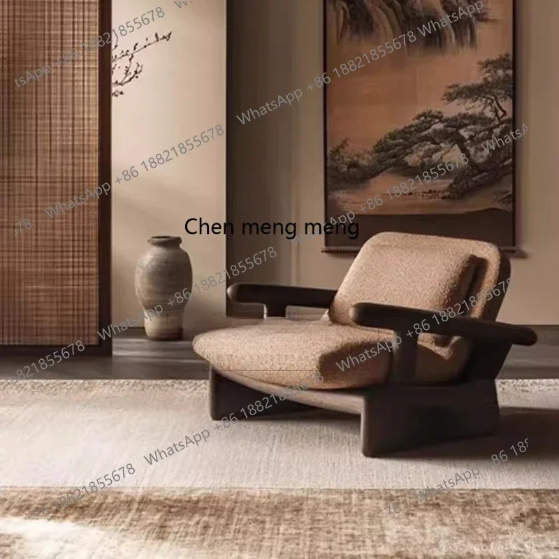 

Retro simple solid wood single sofa, living room leisure chair, homestay, fabric art, negotiation chair