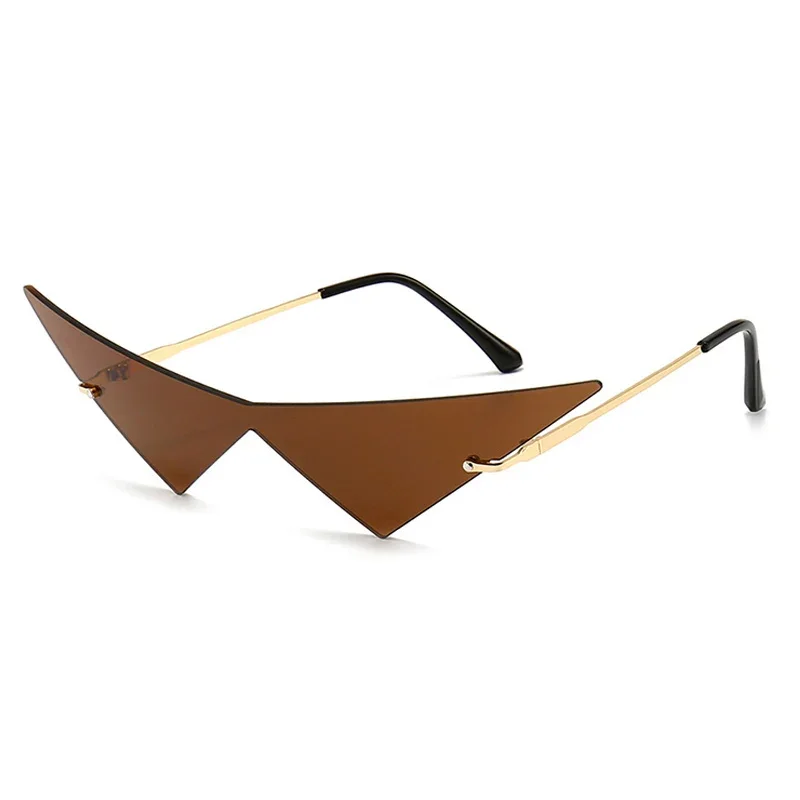 Oversized  Fashion Triangle One Piece Women Sunglasses Vintage Rimless Clear Ocean Lens Eyewear Men Cat Eye Sun Glasses