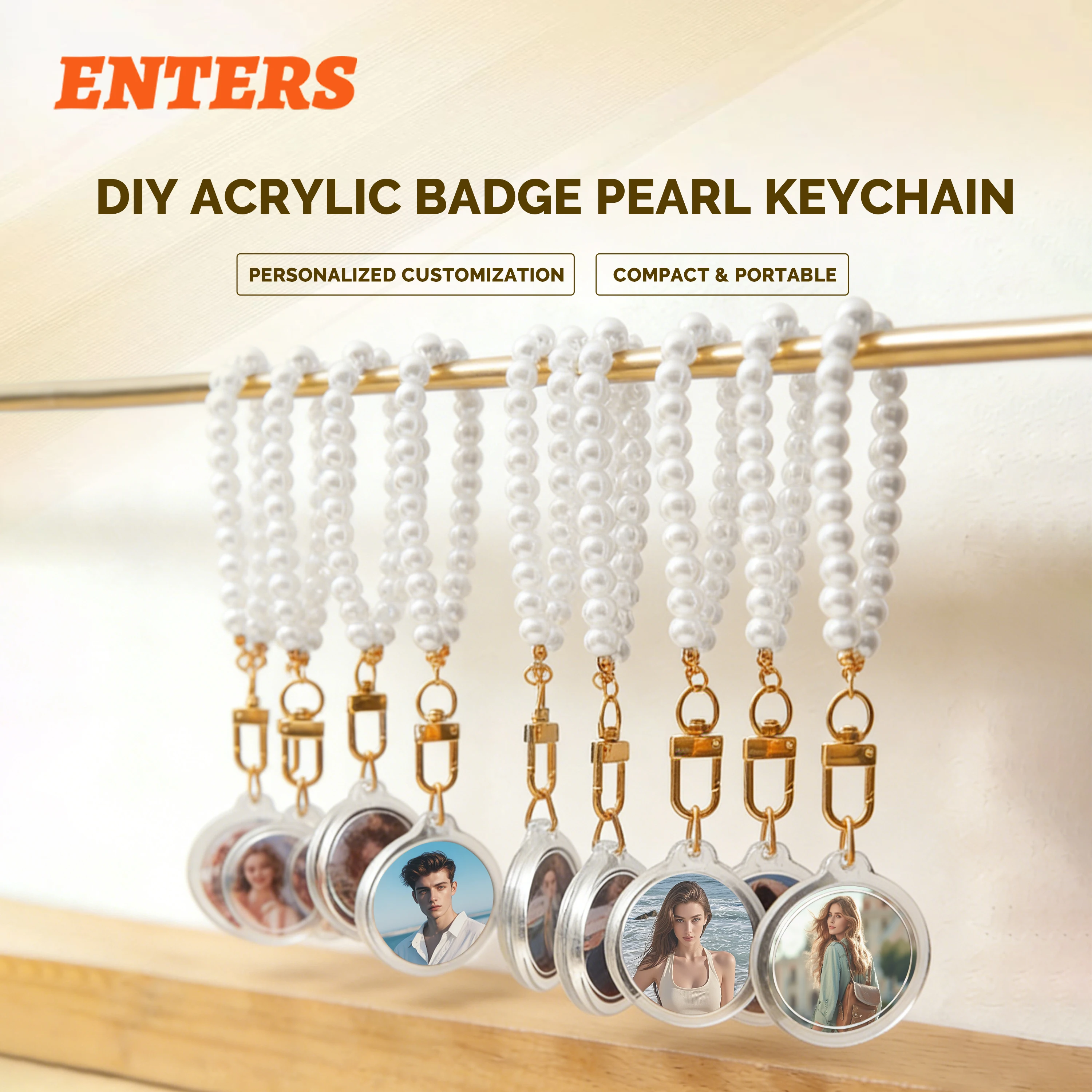 

100 Sets Pearl String & Acrylic Photo Frame DIY Keychain Accessories