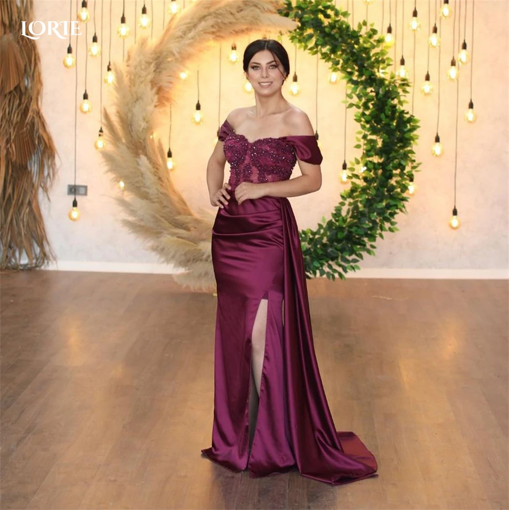 

LORIE Solid Sequins Mermaid Evening Dresses Side Slit Off Shoulder Solid Satin Prom Dress Satin Arabia Celebrity Party Gowns