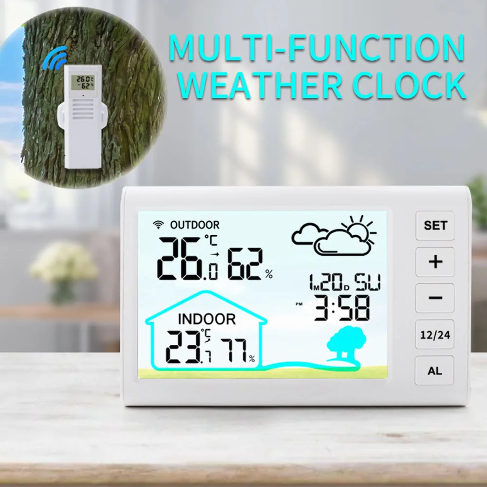 

Wireless Weather Station Thermometer Hygrometer with 330ft Range Remote Sensor Weather Forecast Time Calendar Alarm ℃/℉ Switch