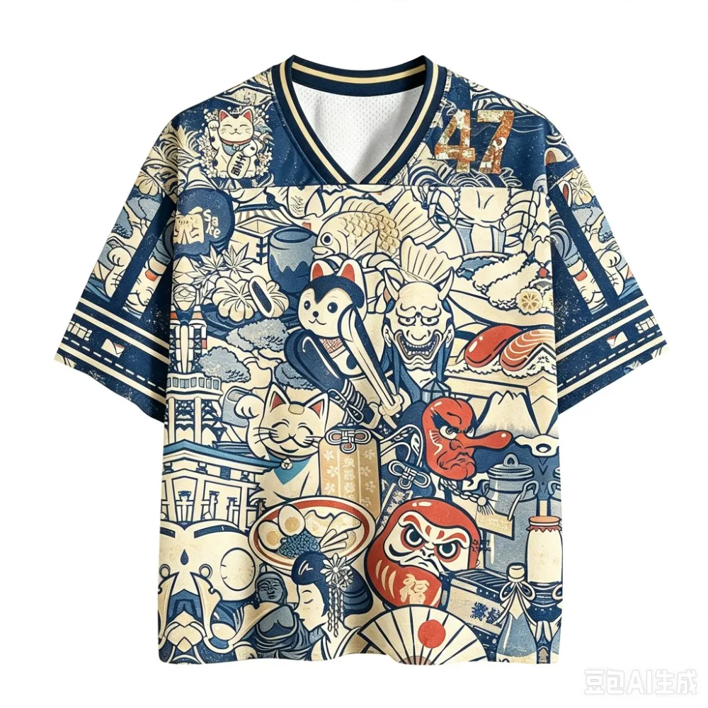 Japanese Style Ukiyo-e Lucky Cat 3D Printing Men  Plus-sizeT-Shirt  Trendy Casual Breathable Quick-Dry Y2K Parent-Child Clothing