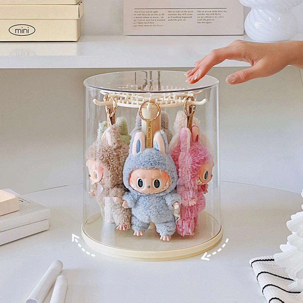 

Transparent Rotating Display Box for Labubu Doll Hanging Pendants Dustproof Plush Doll Storage Box Ornaments Doll Accessories