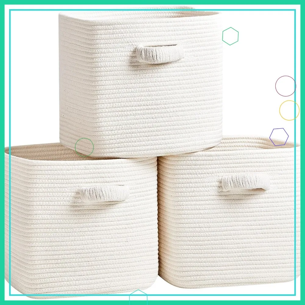 

3 упаковки 11-дюймовых квадратных тканых корзин для хранения в шкафу, организация игрушек | Белый